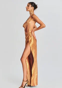 Retrofete Cleo Silk Chiffon Dress Nude Glitter Flash Sale