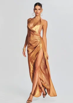 Retrofete Cleo Silk Chiffon Dress Nude Glitter Discount