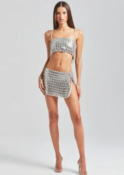 Retrofete Deandra Embellished Chainmail Skirt Silver Best