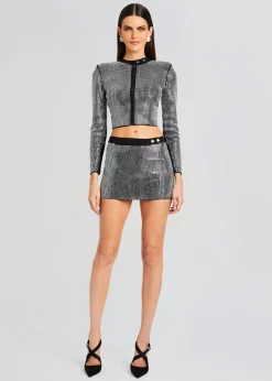Retrofete Delta Embellished Knit Skirt Black/Silver Discount
