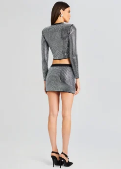 Retrofete Delta Embellished Knit Skirt Black/Silver Flash Sale