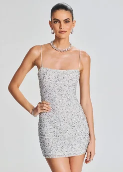 Retrofete Dionne Sequin Dress Silver/White Cheap