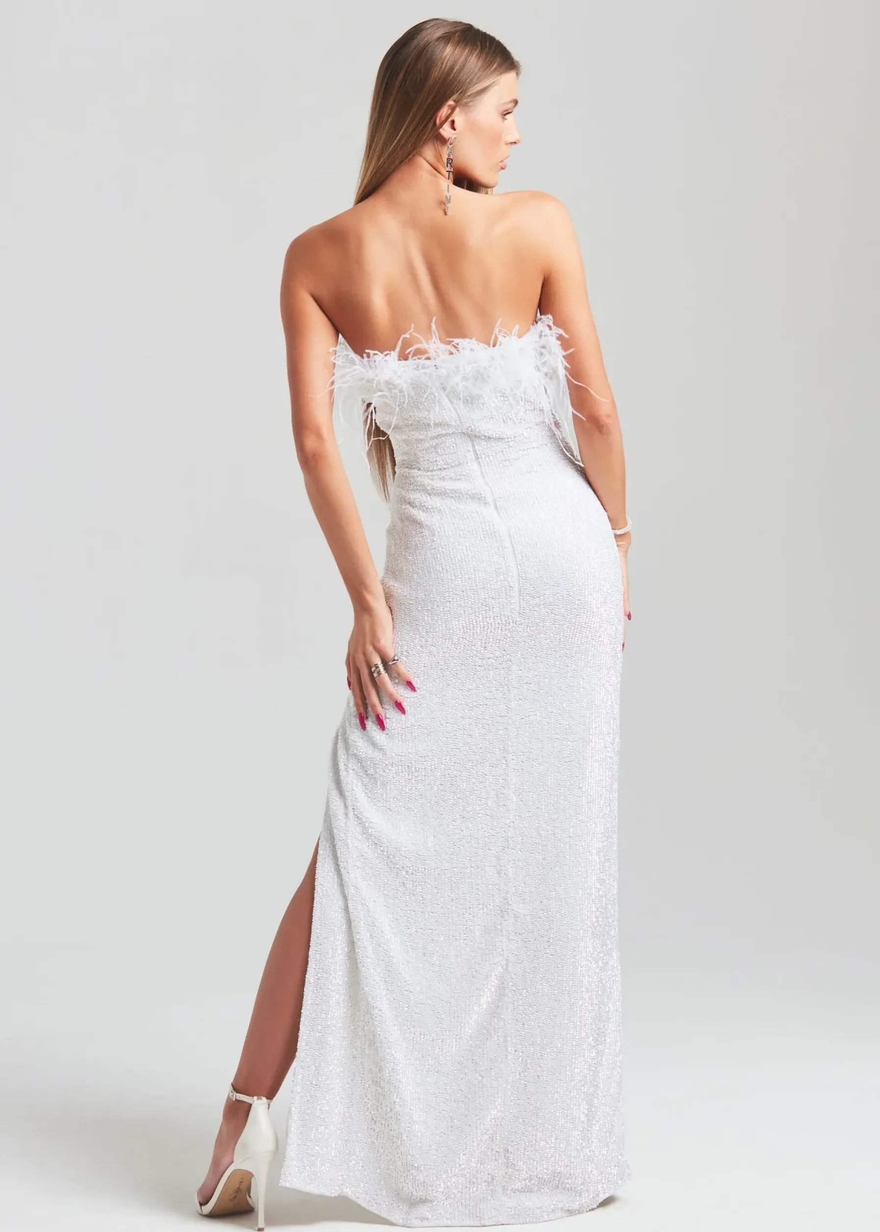 Retrofete Dolly Sequin Feather Dress Moonglow White Discount
