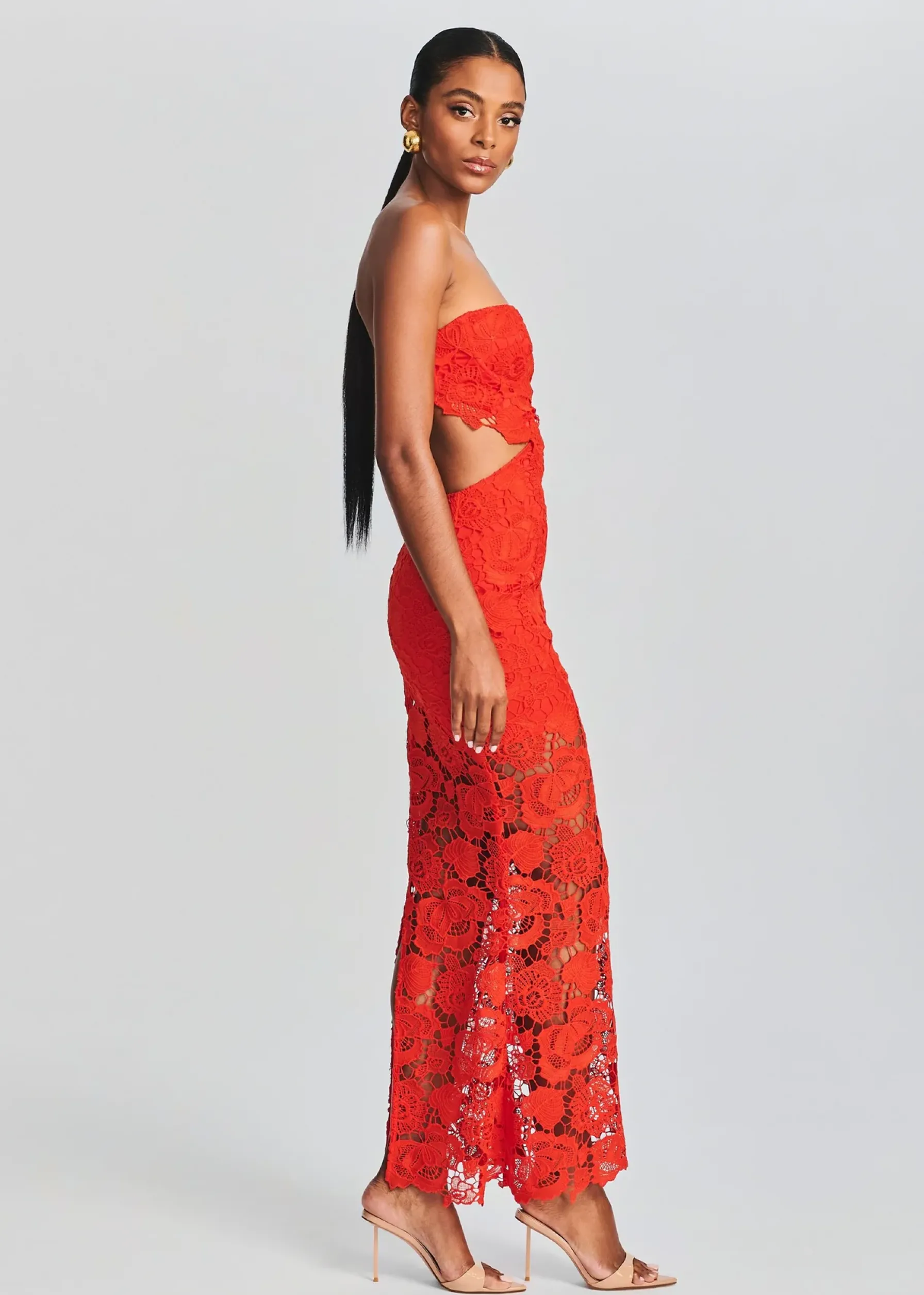 Retrofete Eliza Lace Maxi Dress Blood Orange Flash Sale