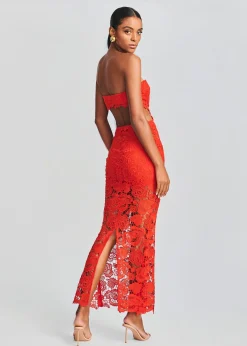 Retrofete Eliza Lace Maxi Dress Blood Orange Flash Sale