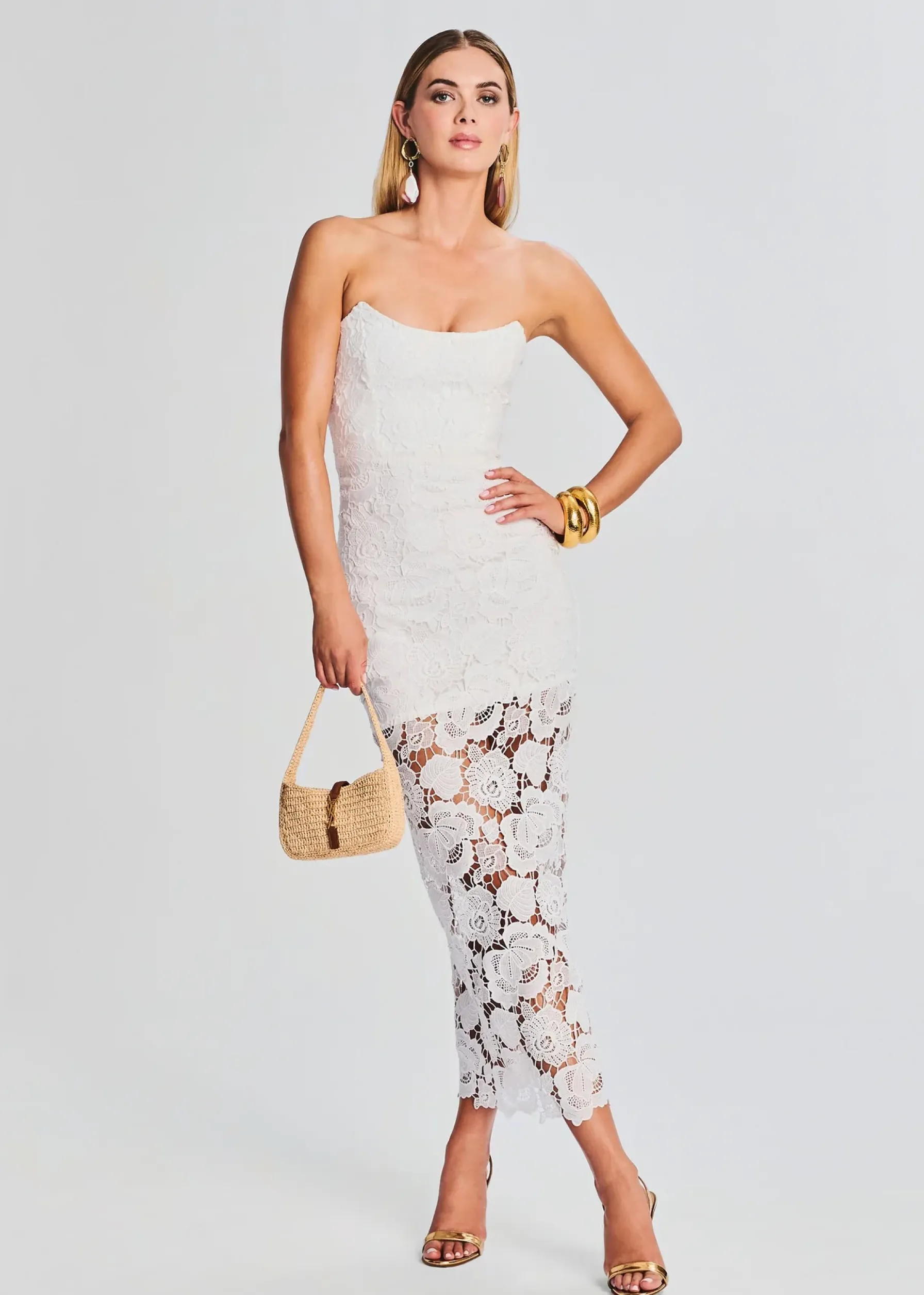 Retrofete Eliza Lace Strapless Maxi Dress White Best Sale