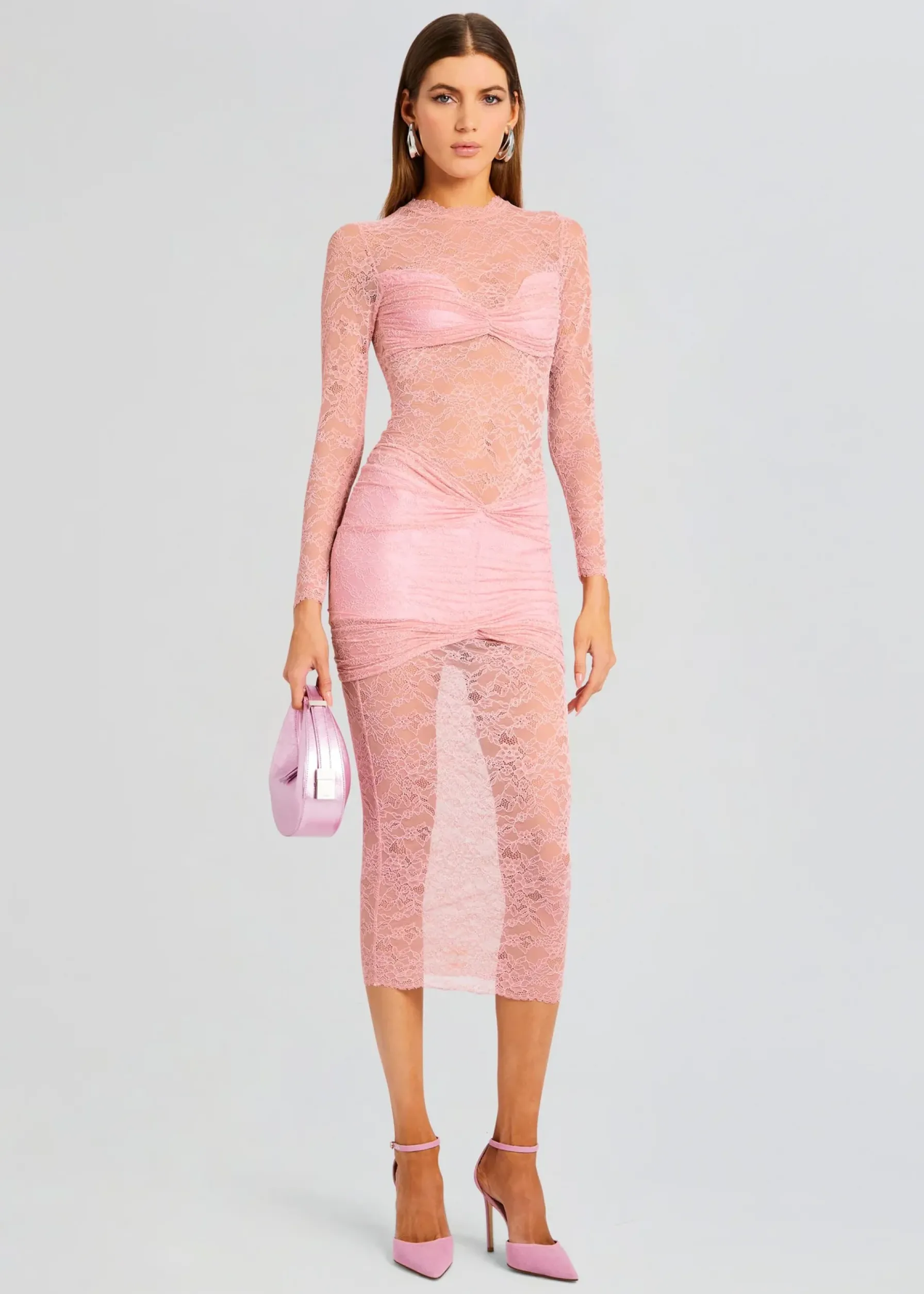 Retrofete Ellie Lace Midi Dress Baby Pink Clearance