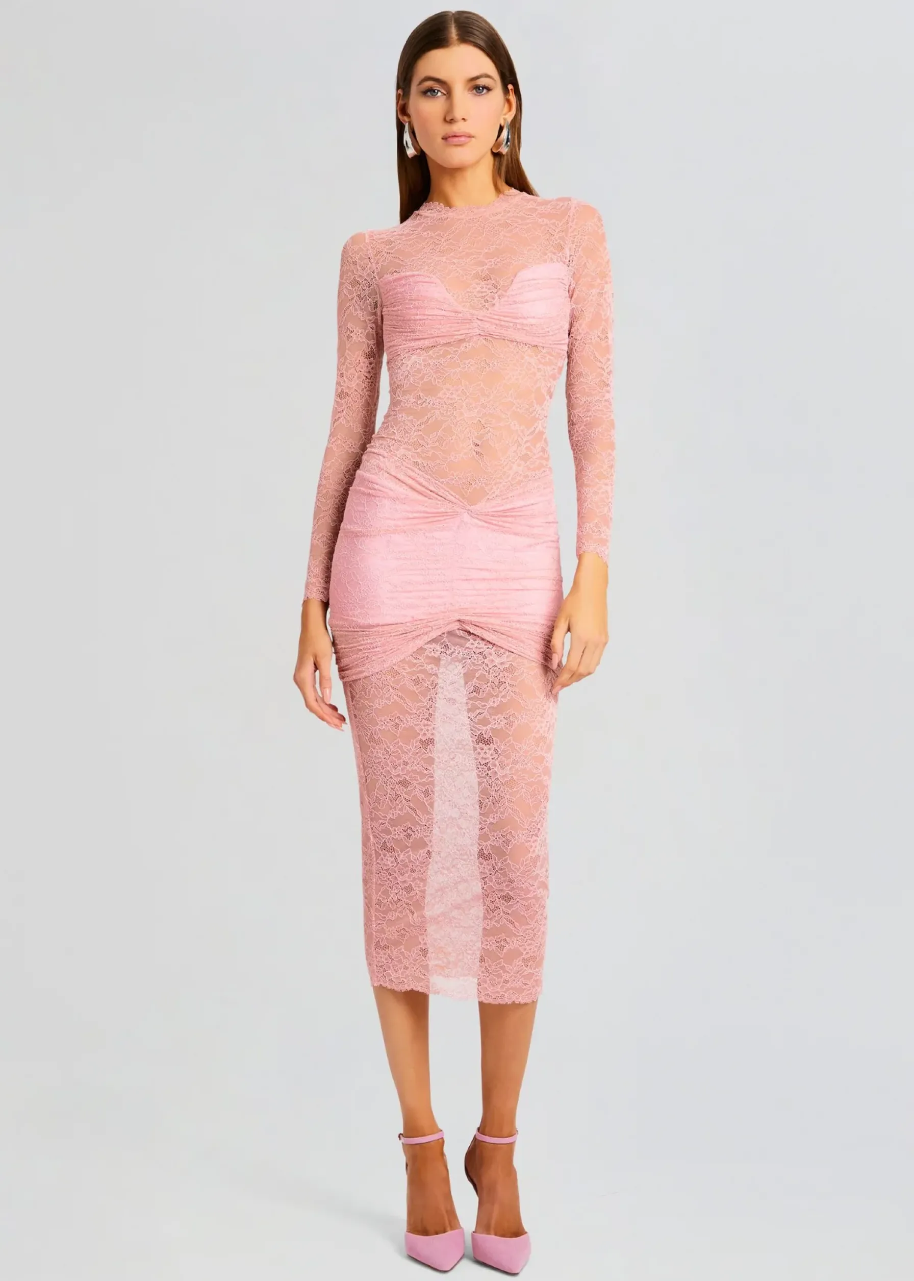 Retrofete Ellie Lace Midi Dress Baby Pink Best Sale