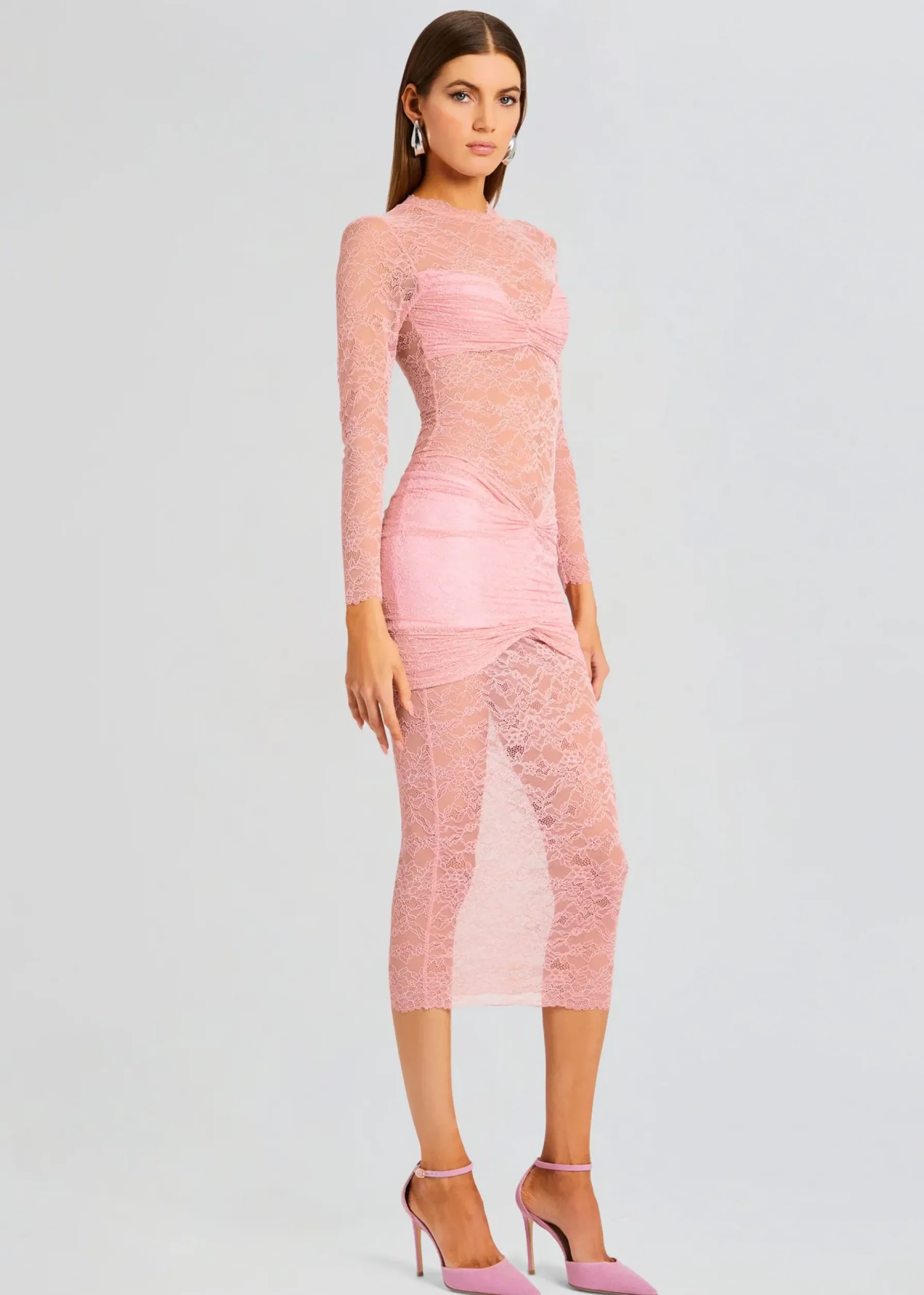 Retrofete Ellie Lace Midi Dress Baby Pink Best Sale