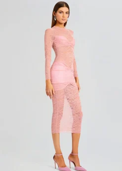 Retrofete Ellie Lace Midi Dress Baby Pink Shop