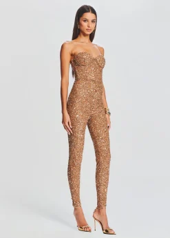 Retrofete Elodie Sequin Jumpsuit Tannin New