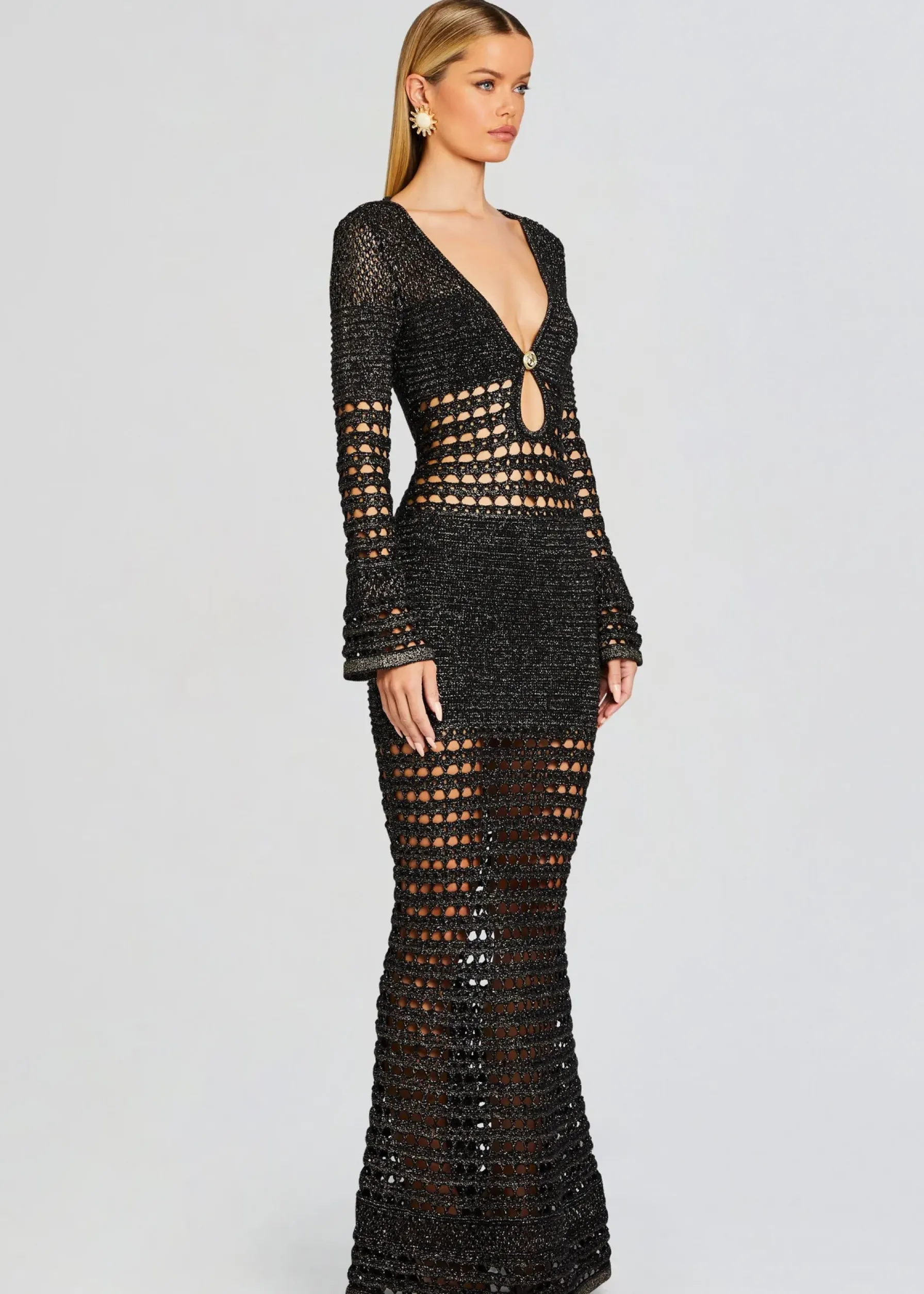 Retrofete Elvana Knit Crochet Dress Black/Gold Cheap