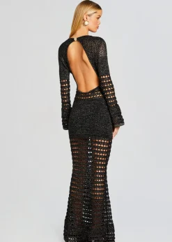 Retrofete Elvana Knit Crochet Dress Black/Gold New