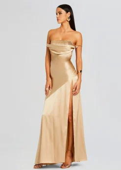 Retrofete Emery Embellished Silk Dress Nude New