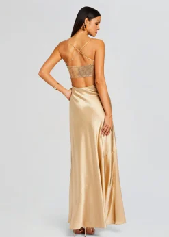 Retrofete Emery Embellished Silk Dress Nude New
