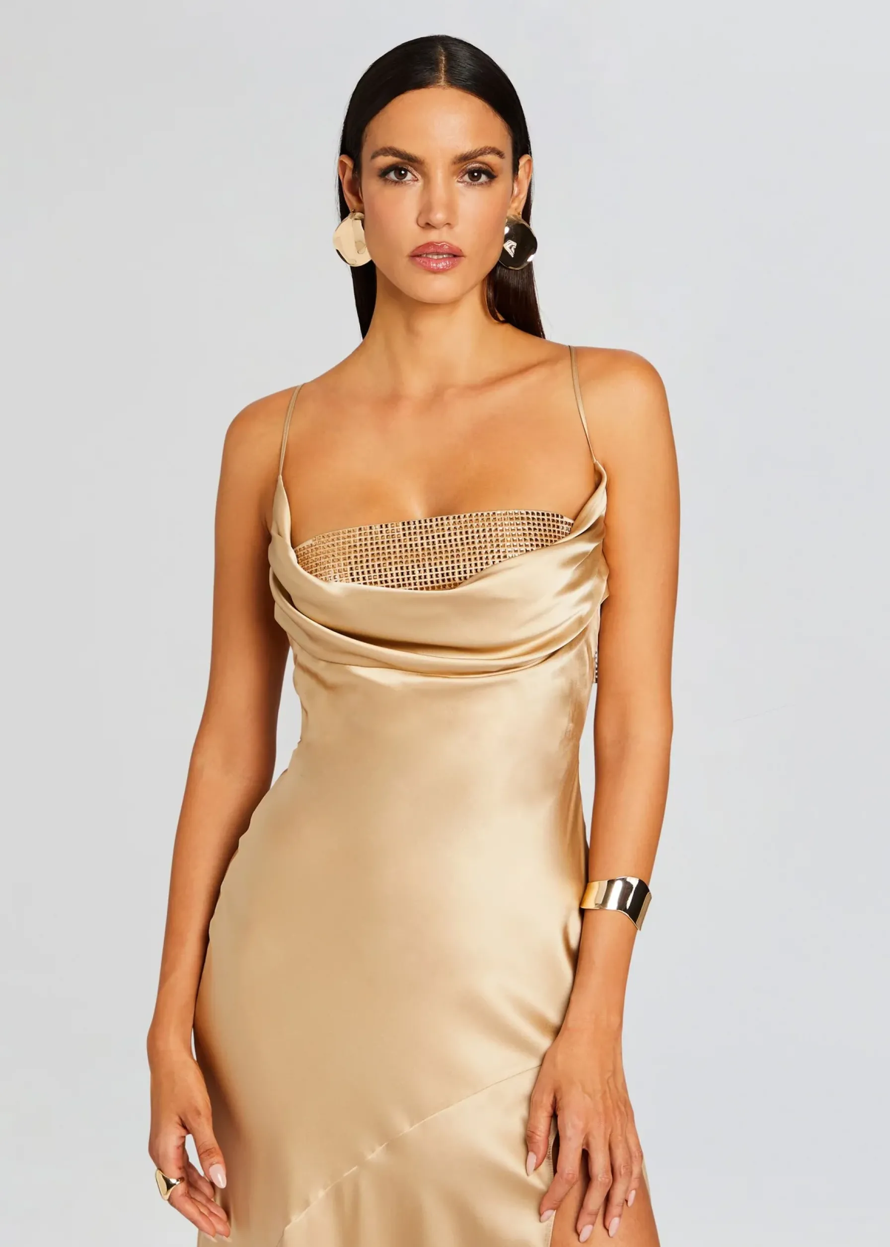 Retrofete Emery Embellished Silk Dress Nude New