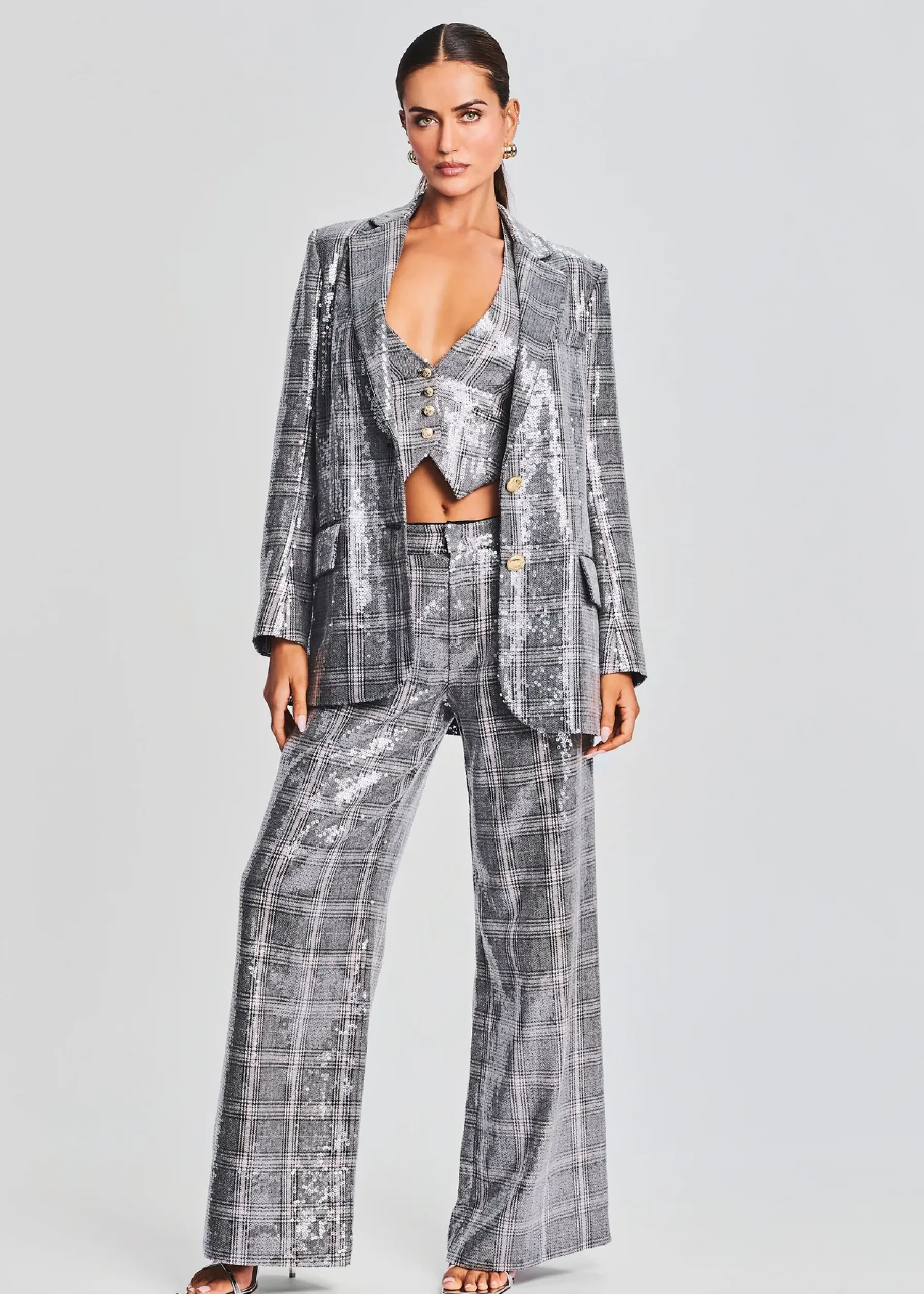 Retrofete Enid Sequin Blazer Grey Plaid Sale