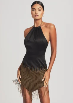 Retrofete Eos Embellished Fringe Dress Black/Gold Fashion