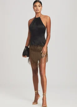 Retrofete Eos Embellished Fringe Dress Black/Gold Best Sale