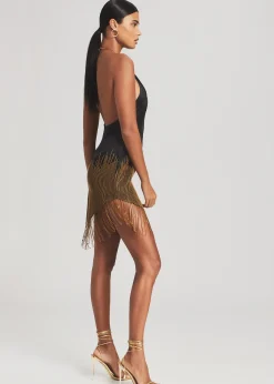 Retrofete Eos Embellished Fringe Dress Black/Gold Best Sale