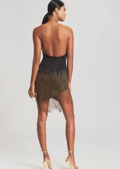 Retrofete Eos Embellished Fringe Dress Black/Gold Best Sale