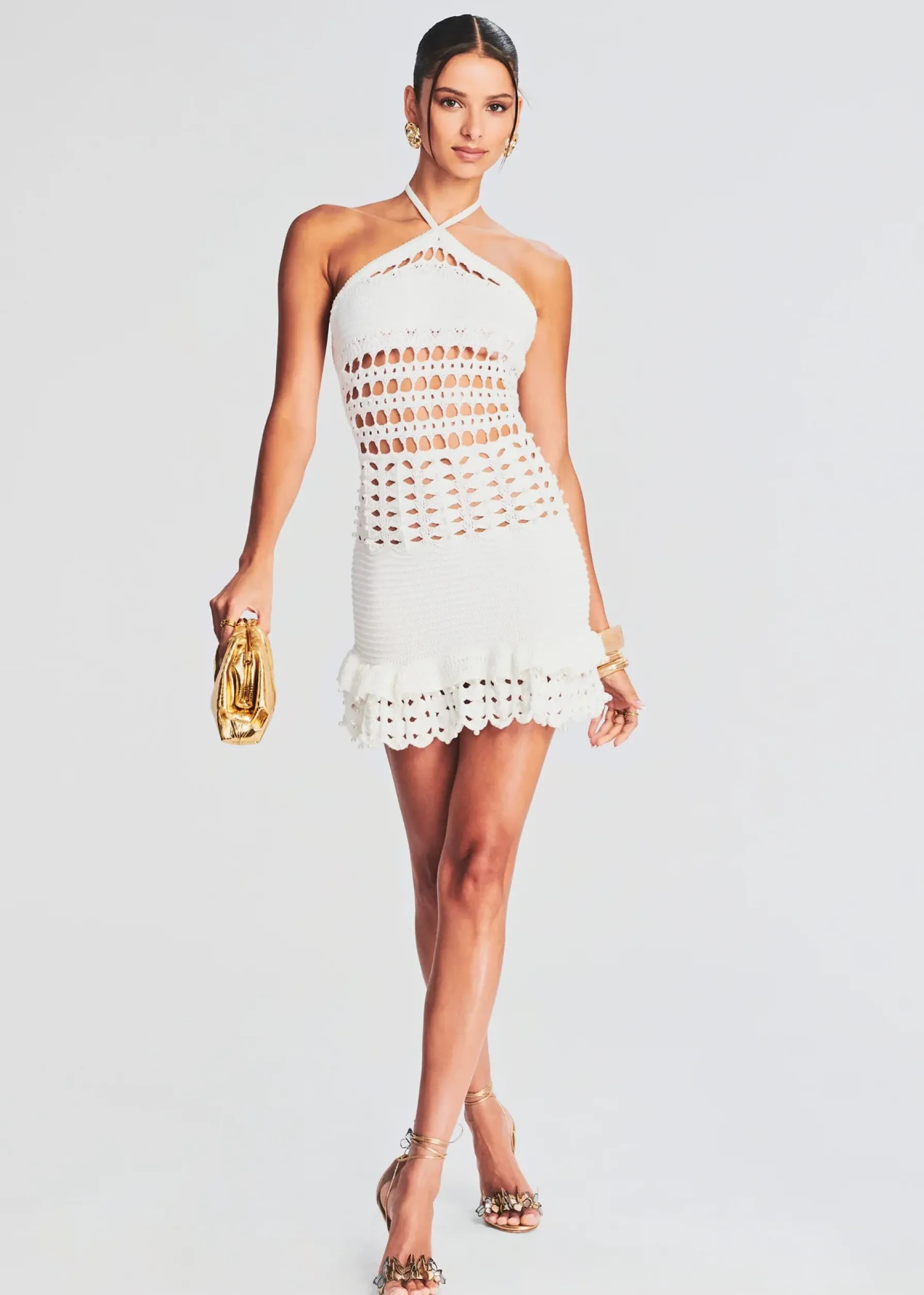 Retrofete Eze Crochet Pearl Embellished Dress White Online