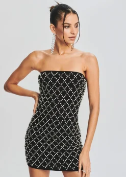 Retrofete Felicity Embellished Chiffon Dress Black/Silver Grid Cheap