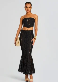Retrofete Fray Long Skirt Black Samoa New