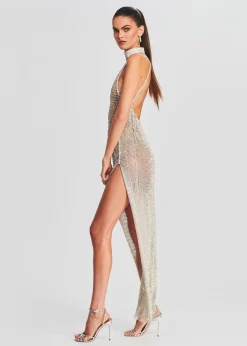 Retrofete Gemma Crystal Chain Dress White with Silver Outlet