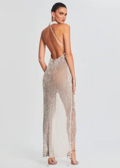 Retrofete Gemma Crystal Chain Dress White with Silver Outlet