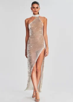 Retrofete Gemma Crystal Chain Dress White with Silver Best
