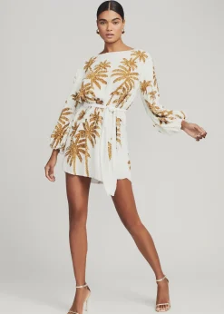Retrofete Grace Sequin Palm Dress White Gold Palm Discount