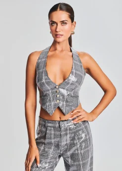 Retrofete Haddy Sequin Vest Grey Plaid Cheap