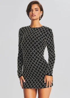 Retrofete Harlowe Embellished Chiffon Dress Black/Silver Grid Store