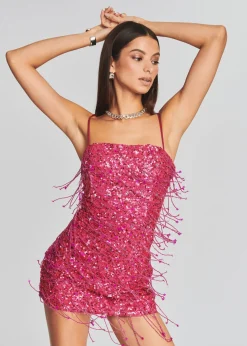 Retrofete Heather Sequin Star Fringe Dress Fuchsia Discount