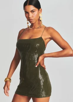 Retrofete Hudson Sequin Knit Dress Olive Green Clearance