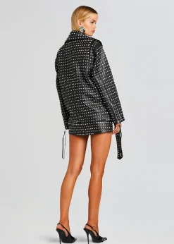Retrofete Icon Embellished Leather Jacket Black/Crystal Discount