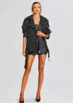 Retrofete Icon Embellished Leather Jacket Black/Crystal Clearance