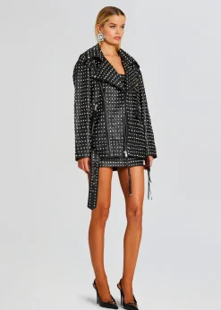 Retrofete Icon Embellished Leather Jacket Black/Crystal Best