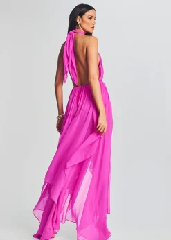 Retrofete Ina Silk Chiffon Dress Neon Pink Flash Sale