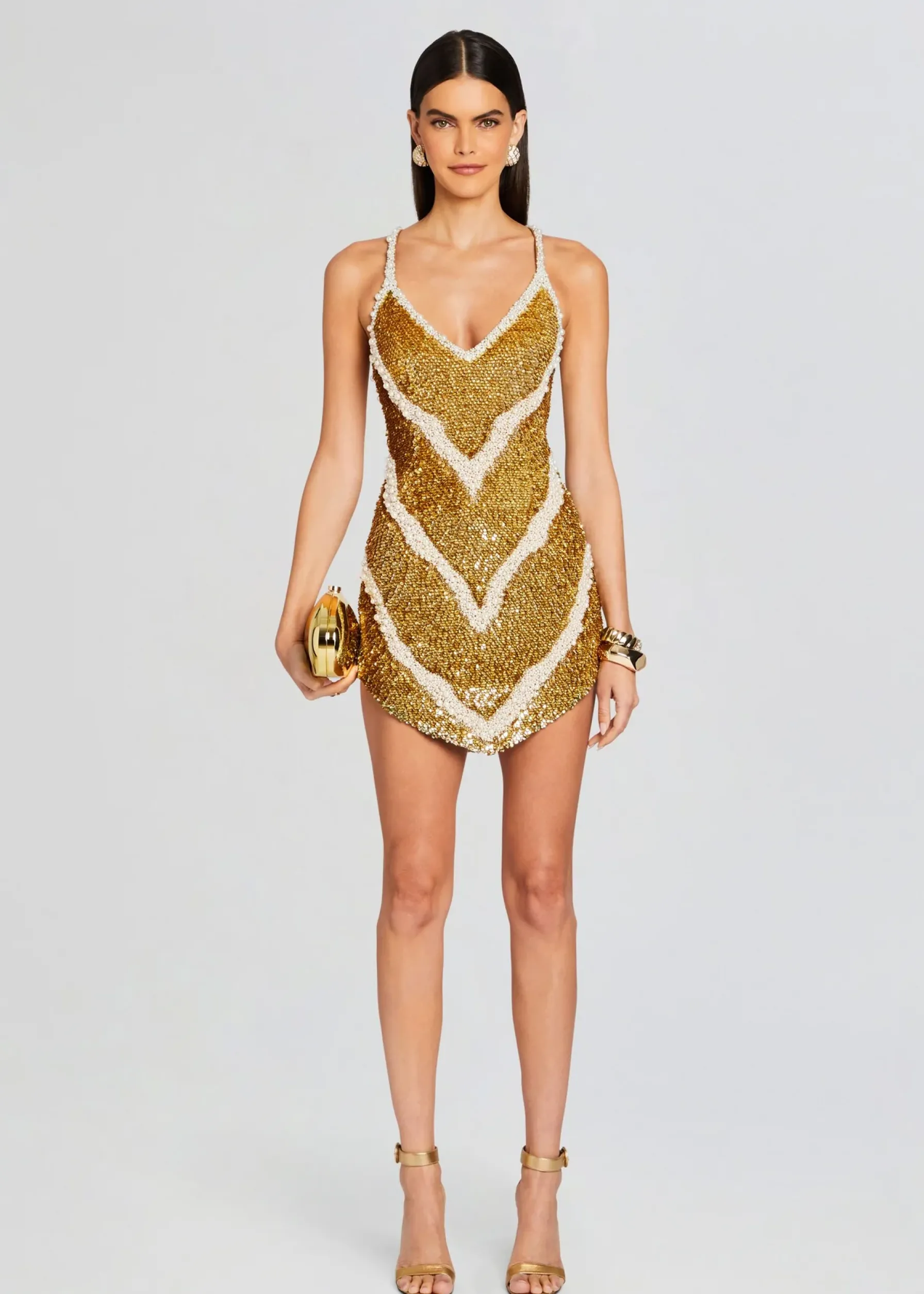 Retrofete Inessa Feather Sequin Dress Gold/White Cheap