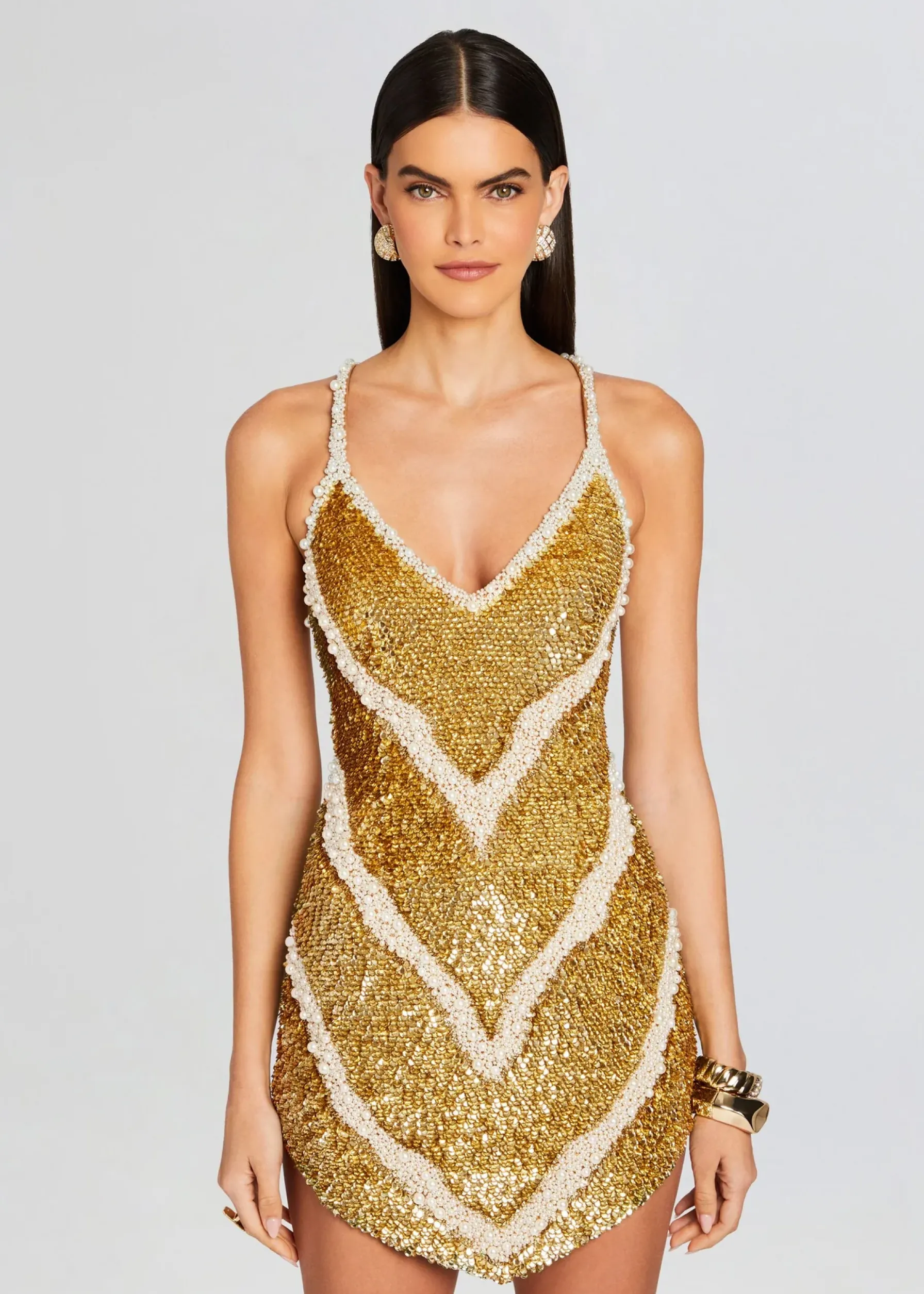 Retrofete Inessa Feather Sequin Dress Gold/White Cheap