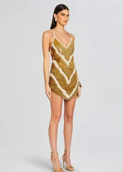 Retrofete Inessa Feather Sequin Dress Gold/White Online
