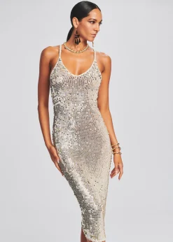 Retrofete Isabella Sequin Crochet Dress Ivory Gold Silver Best Sale