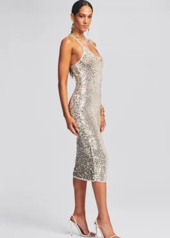 Retrofete Isabella Sequin Crochet Dress Ivory Gold Silver Flash Sale