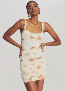 Retrofete Isla Dress Tan White Tie Dye New