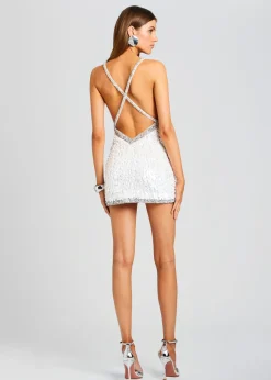 Retrofete Ivanna Feather Sequin Dress White/Silver Cheap