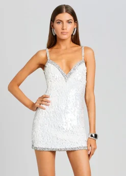 Retrofete Ivanna Feather Sequin Dress White/Silver Store