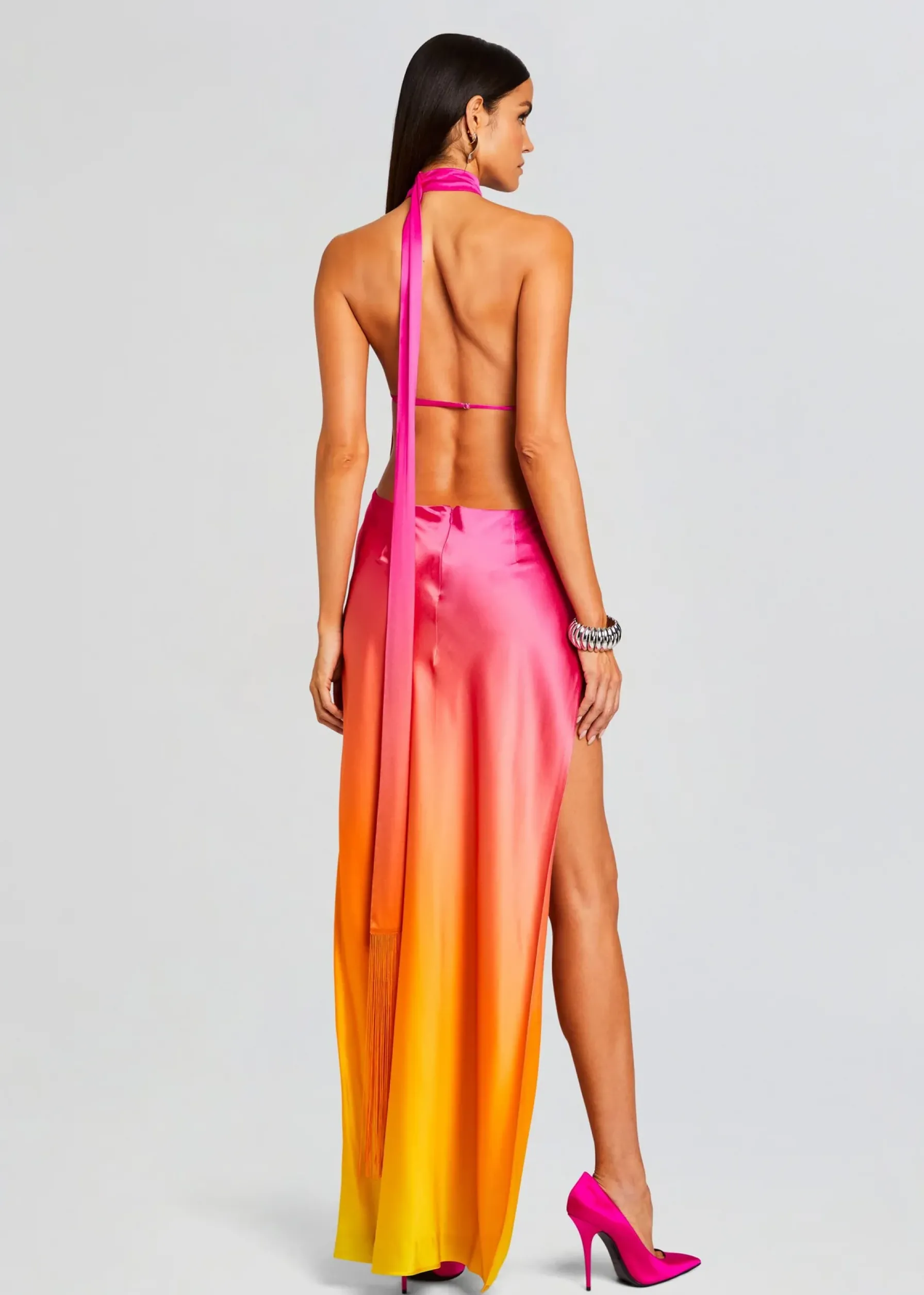 Retrofete Jagger Silk Dress Pink Lime Ombre Clearance