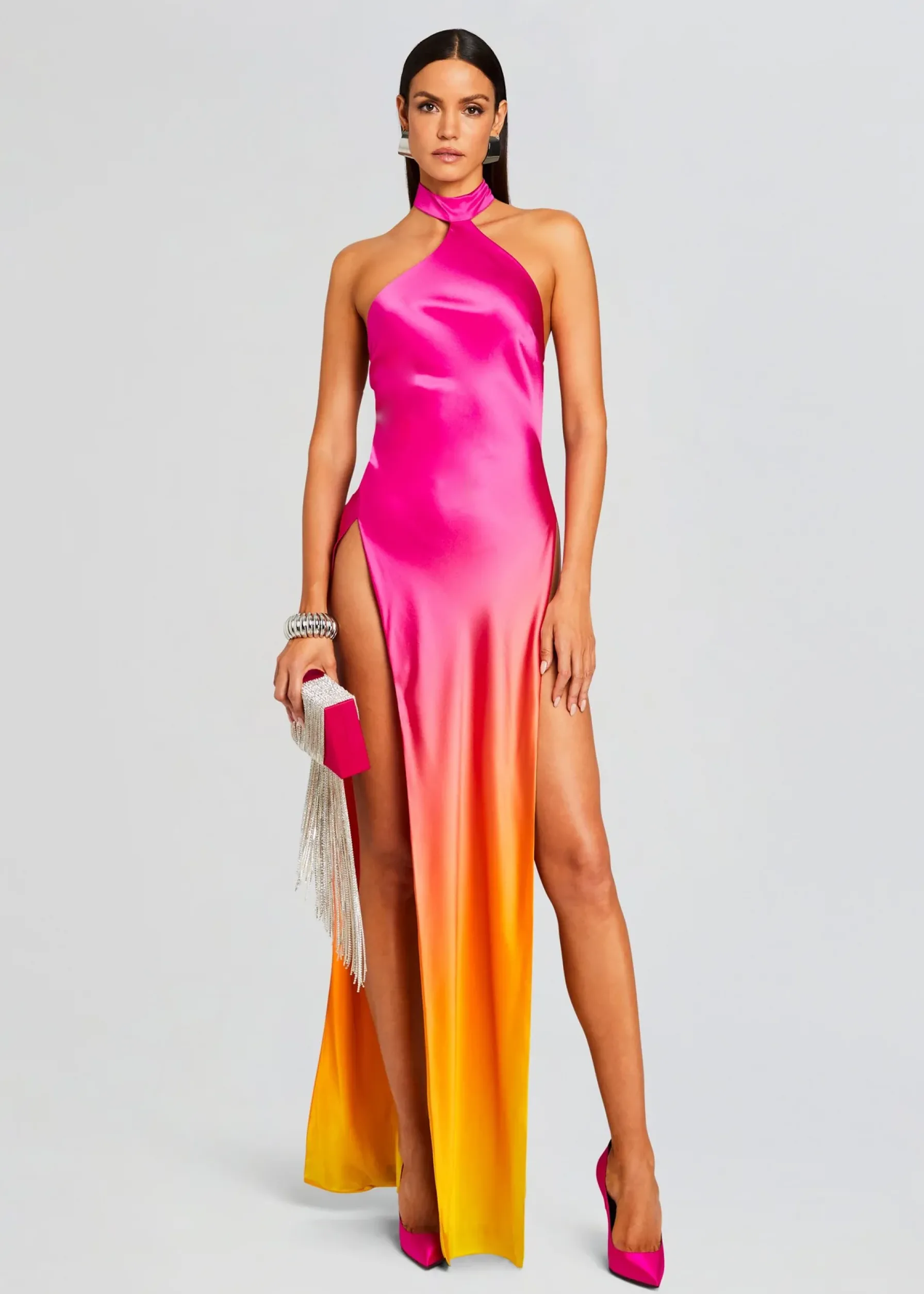Retrofete Jagger Silk Dress Pink Lime Ombre Flash Sale